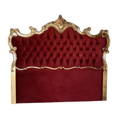 Imagem de Cabeceira Queen Imperial Rainha Madeira Maciça Folheada a Ouro em Velu