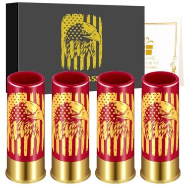Imagem de Conjunto de 4 copos de bala de plástico com bandeira de águia com caixa de presente para festa de casamento de aniversário, presente de Natal para homens e mulheres, patriota, copos pequenos 12G para