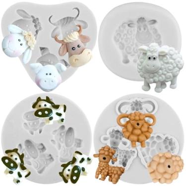 Imagem de CANYANGMOLD Moldes de doces de animais de fazenda molde de silicone cabeça de porco de vaca molde de chocolate de cabra para decoração de bolos topos de cupcake fondant chocolate argila polímero