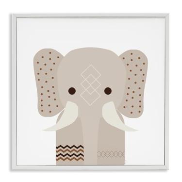 Imagem de Stupell Industries Design de arte de parede giclée emoldurado branco elefante em tom neutro por Daniela Santiago, 43 x 43 cm