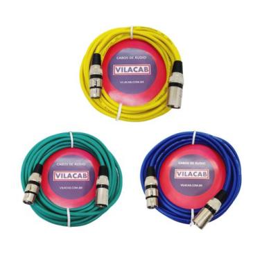 Imagem de Kit De 3 Cabos Colorido Microfone/dmx Balanceado 10 Metros - MANCINI