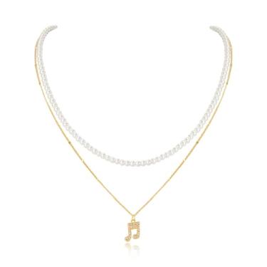 Imagem de WASAIE Gargantilha feminina delicada com pérolas em camadas, banhado a ouro 14 k, corrente fina, ajustável, pingente de concerto, joia simples, colar branco para mulheres, noivas, presentes de