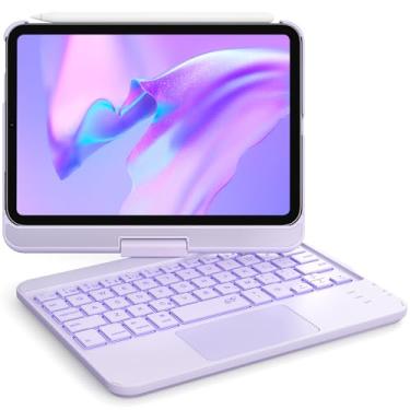 Imagem de GreenLaw Capa com teclado para iPad mini 7 (2024) e Mini 6 (2021) de 8,3 polegadas, touchpad inteligente, retroiluminado em 7 cores, recarregável tipo C, capa com teclado com rotação de 360° para iPad