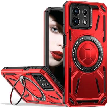 Imagem de Ephoou Capa protetora para Motorola Edge 50 Pro com suporte de anel de 360°, capa de telefone resistente à prova de choque de camada dupla de nível militar para Motorola Edge 50 Pro. SHJ-Vermelho