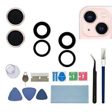 Imagem de 4 peças de reposição para lente traseira da câmera traseira para iPhone 13 e 13 Mini lente de vidro da câmera com adesivo pré-instalado e kit de ferramentas de reparo (não para 13 pro / 13 pro max)