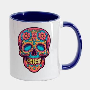 Imagem de Caneca Branca Interna Azul Marinho de Porcelana 325ml CAVEIRA FLORIDA 