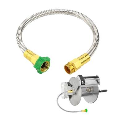 Imagem de Mangueira de jardim curta com conector macho para fêmea - Mangueira de metal à prova de vazamento de 60 cm para carretel, tubo de água flexível de aço inoxidável 304 resistente para irrigação ao ar