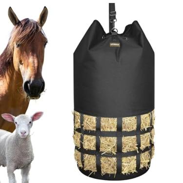 Imagem de MIYABALA Sacos de feno para cavalos, grandes sacos de feno de alimentação lenta com design de redes de feno cilíndricas para cabras, cavalos, burros, abertura grande com cordão e alça ajustável para
