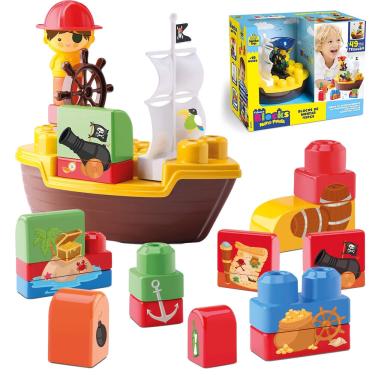 Imagem de Brinquedo Educativo 49 Blocos De Montar Tchuco Blocks Navio Pirata - Samba Toys