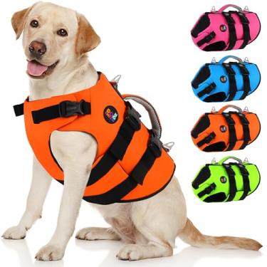 Imagem de Dogcheer Colete salva-vidas para cães, colete salva-vidas de neoprene de alta flutuabilidade para natação, passeios de barco, colete refletivo para cães pequenos, médios e grandes - laranja, G