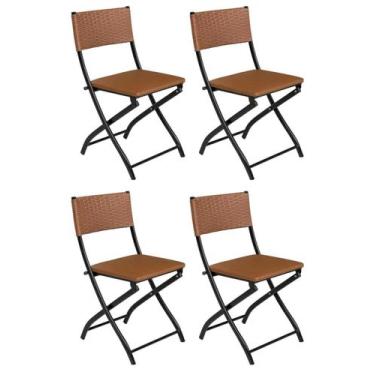 Imagem de Cadeira Dobravel Bar, Lanchonete Caramelo - Kit 4 Pc - LAURALAN MOVEIS