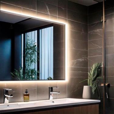 Imagem de Espelho Bisotê Com Led 70x50 Cm Retangular Sala Closet Hall - Flash Gl