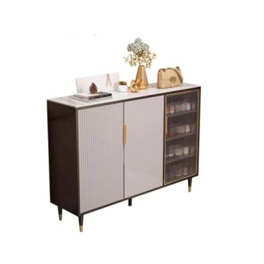 Imagem de 5sssallefaa Armário de armazenamento de sapatos independente armário de entrada contra parede porta de entrada sapateira armário de armazenamento de laje de pedra armário de madeira maciça porta de