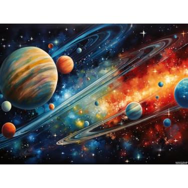 Imagem de WXQZHF Solar System Planets in Space 5D Diamond Art Painting for Adults Full Drill Round Diamond Paint by Number Kits para iniciantes Gems Ponto cruz para decoração de parede 30,5 x 40,6 cm