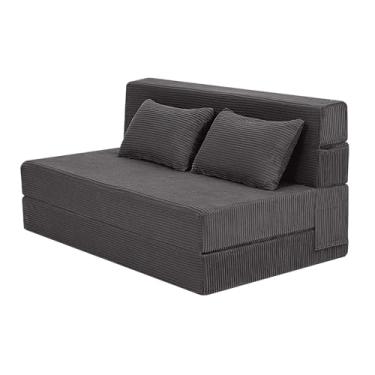 Imagem de MeMoreCool Sofá-cama dobrável sem ossos, cadeira de dormir conversível de veludo cotelê, cadeira de colchão de espuma dobrável, confortável e dobrável, sofá de chão grande para hóspedes de sala de