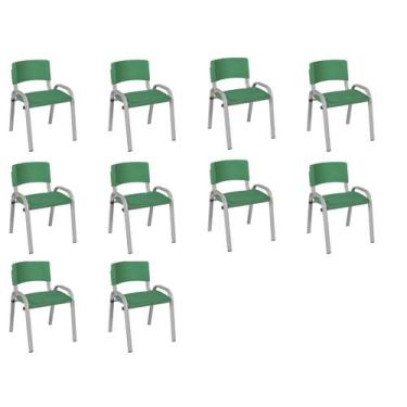 Imagem de Kit 10 Cadeiras Infantil Iso, Escola, Base Cinza-Verde Escuro - J A Ga