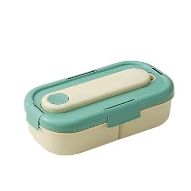 Imagem de FTOQWZXV Lancheira térmica, 3 grades, lancheira, isolamento para micro-ondas, mantém fresca, à prova de vazamento, lancheira com colher e garfo pauzinhos, utensílios de mesa