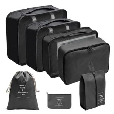 Imagem de Kit Organizador de Malas para Viagem 7 Peças Bolsas Necessaire Sapatos Maquiagem Roupas Bagagem Organizada Conjunto Organizador Completo Premium (Preto)