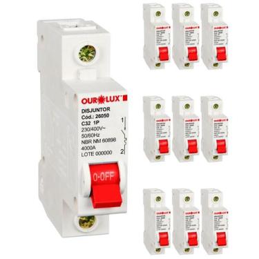 Imagem de 9 Disjuntor Ourolux Unipolar Curva C 32a Inmetro Termomagnético