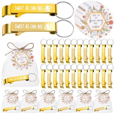 Imagem de Sintuff 25 conjuntos de lembrancinhas de festa de chá de bebê de abelha doce como pode abridor de garrafa de abelha chaveiro sacos de organza etiquetas de agradecimento corda gênero revelador chá de
