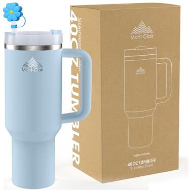 Imagem de Mont-Clair Copo de 1,134 g com canudo e tampa - Caneca de viagem de aço inoxidável isolada com alça - Caneca térmica de viagem para bebidas quentes e frias - Fria ou quente por 10 horas - Gelada por