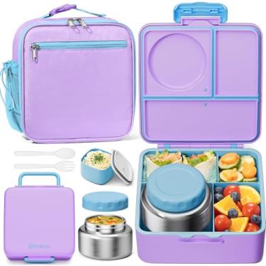 Imagem de Fimibuke Lancheira infantil Bento com garrafa térmica, à prova de vazamento, com pote de comida isolado de 241 g, lancheira e utensílios, livre de BPA, lavável na lava-louças, recipiente de 3 ou 4