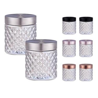 Imagem de Conjunto de 2 Potes de Vidro Diamante, 800ml, Tampa de Inox Rosqueável, para Alimentos (Prata)