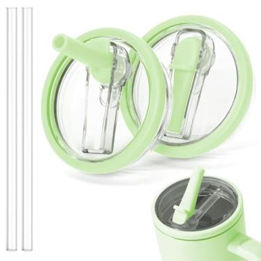 Imagem de TIZHJOZI Tampa de canudo dobrável de substituição para copo Stanley Quencher de 850 g - 2 peças de tampas de copo à prova de vazamento com canudo, capa de copo à prova de derramamento compatível com