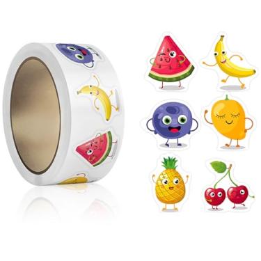 Imagem de 500 pçs rolo de adesivos fofos 2,5 cm etiquetas de frutas selo envelope adesivos pequenos autoadesivos frascos etiquetas melancia banana abacaxi mirtilo decoração decalques desenhos animados frutas