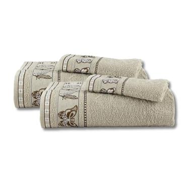 Imagem de Cindy Jogo de Toalhas de Banho e Rosto, 100% Algodão, 2 Peças, Design de Borboletas (Bege Sisal, 2 Jogo de Toalhas)