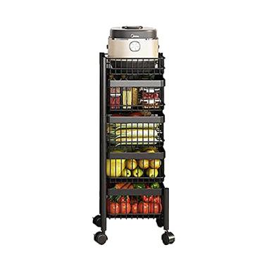 Imagem de LaYiQimn Carrinho de rodinhas preto rack de vegetais de metal com rodas suporte livre cozinha oco cesta de armazenamento organizador de prateleira de armazenamento (tamanho: 4 camadas cor: preto