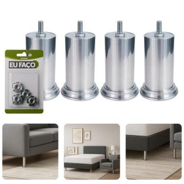Imagem de Kit Com 4 Pés 10cm Rosca Máquina 5 16 Móveis Pesados Cama Box Estofado