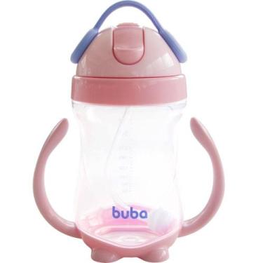 Imagem de Copo com alca buba canudo retratil silicone rosa 300ml com tampa antiv