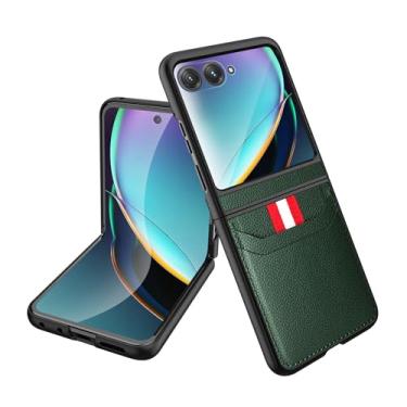 Imagem de LTLMYDAM Capa ultrafina para Motorola Razr 60 Ultra/60, dois compartimentos para cartões, couro empresarial, anti-impressão digital, capa de telefone com borda macia, proteção contra quedas, verde, 60