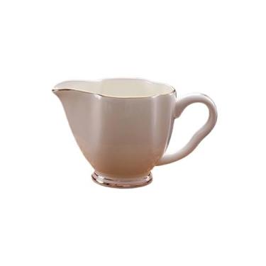 Imagem de Molheira Molheira de cerâmica branca de 5,3 oz com alça para molhos para salada, creme, caldo, pimenta-do-reino Jarra de Molheira(Gold)