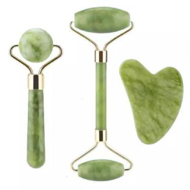 Imagem de Rolo Pedra de Jade Placa Gua Sha Massagem Facial Anti Rugas Lançamento