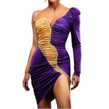 Imagem de Vestido BELLA BARNETT em malha de retalhos franzido e roxo