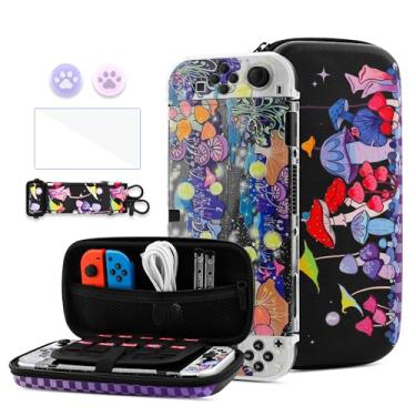 Imagem de HYPERCASE Estojo De Transporte Oled Com Interruptor Floral Em Forma Cogumelo Fofo, Bolsa Portátil Para Armazenamento Acessórios Viagem Capa Protetora Glitter, Alça Ombro, Protetor Tela E 2 Tampões P