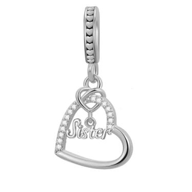 Imagem de LuxglitterLin Pingente Sister Charm Cubic Zirconia Bead Compatível com Pulseira Pandora Presente Feminino, Cobre, Strass