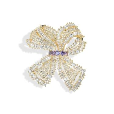 Imagem de Broche de laço de amor elegante micro pavê zircônia cúbica laço casamento noiva mãe broche em forma de fita broche de joias broche de peito, Large, Cristal Metal, Zircônia cúbica