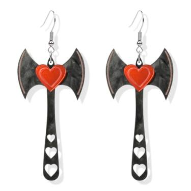Imagem de Brincos de madeira criativos com machado de batalha com lâmina dupla, leves, pendentes, gótico, punk, retrô, terror e Halloween, brincos femininos, 0, Acrílico, Sem pedra preciosa