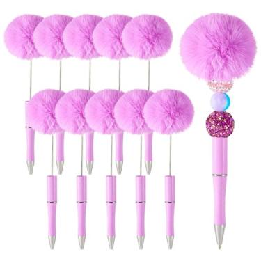 Imagem de Spritewelry Canetas fofas de miçangas fofas canetas pompom felpudas 10 peças de plástico faça você mesmo, canetas esferográficas de pelúcia com eixo, tinta preta, suprimentos para escritório, escola