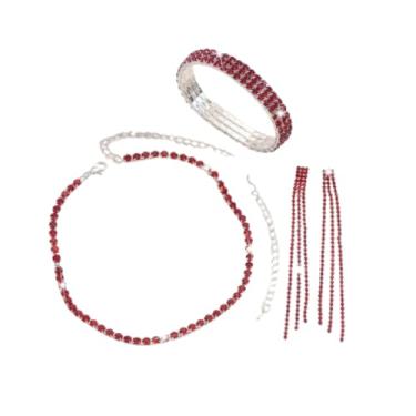 Imagem de Yecomsy Conjunto de joias de cristal para formatura, colar de strass, brincos de borla e pulseira de tênis, conjuntos de joias de casamento, Zircônia cúbica, Sem Pedra Preciosa