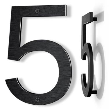 Imagem de Lookopen Números de casa grandes pretos de 20 cm, números modernos flutuantes de casas de metal para uso externo, números de endereço residencial de alumínio para porta da frente e casa de tijolos