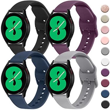 Imagem de Pacote com 4 pulseiras compatíveis com Samsung Galaxy Watch 4 de 40 mm e 44 mm/4 Classic de 42 mm e 46 mm, pulseira esportiva de silicone ajustável de 20 mm para Samsung Galaxy Watch 7/6/5/4 / FE