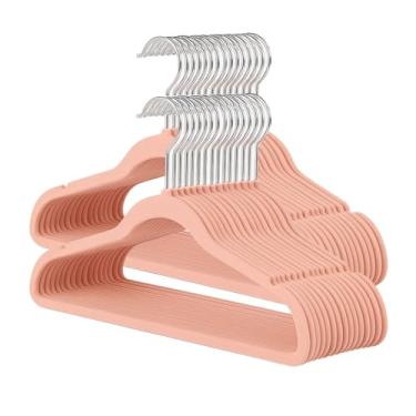 Imagem de Kit 20 Cabide Infantil de Veludo Antideslizante Slim Ultrafino para Roupa Calça Camiseta de Bebe (Rosa)