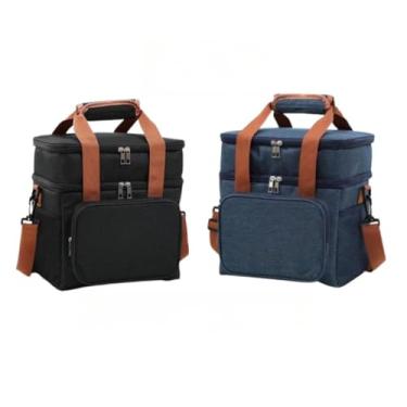 Imagem de Bolsa Termica Expansível De Grande Capacidade Para Piquenique Adequado Para Viagens Ao Ar Livre Na Praia(Kit 2 Preto E Azul)