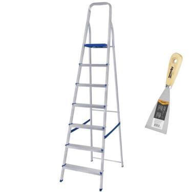 Imagem de Escada Doméstica 7 Degraus em Alumínio Até 120 KG 5105 MOR com Espátula SPARTA
