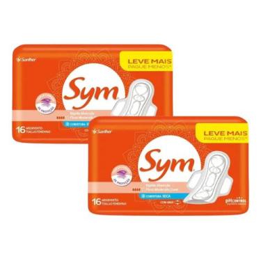 Imagem de Absorvente Sym Fluxo Moderado Leve Com Abas 2 Pcts 32unds