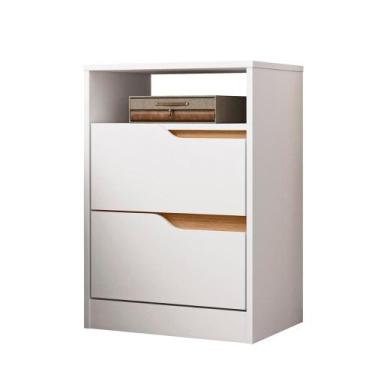 Imagem de Mesa de Cabeceira Sole com 2 Gavetas e Nicho - Albatroz, Branco/Freijo